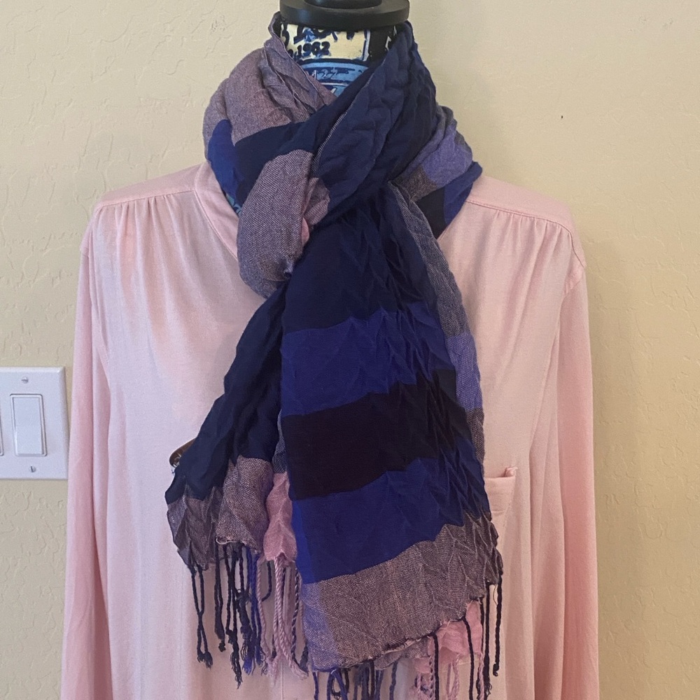 Coldwater Creek Elegant Blue and Purple Striped Scarf EUC